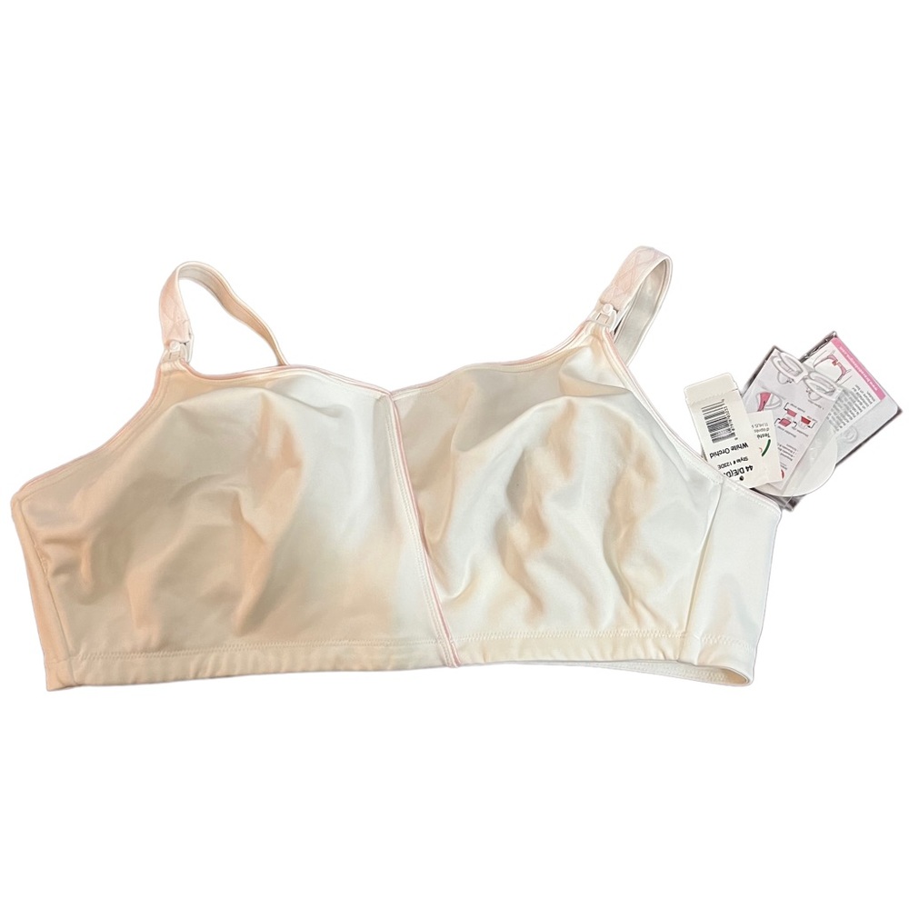 Bravado Cotton Bra 44D/DD NWT Expansion Strap Adjustable Clips White Pink Trim